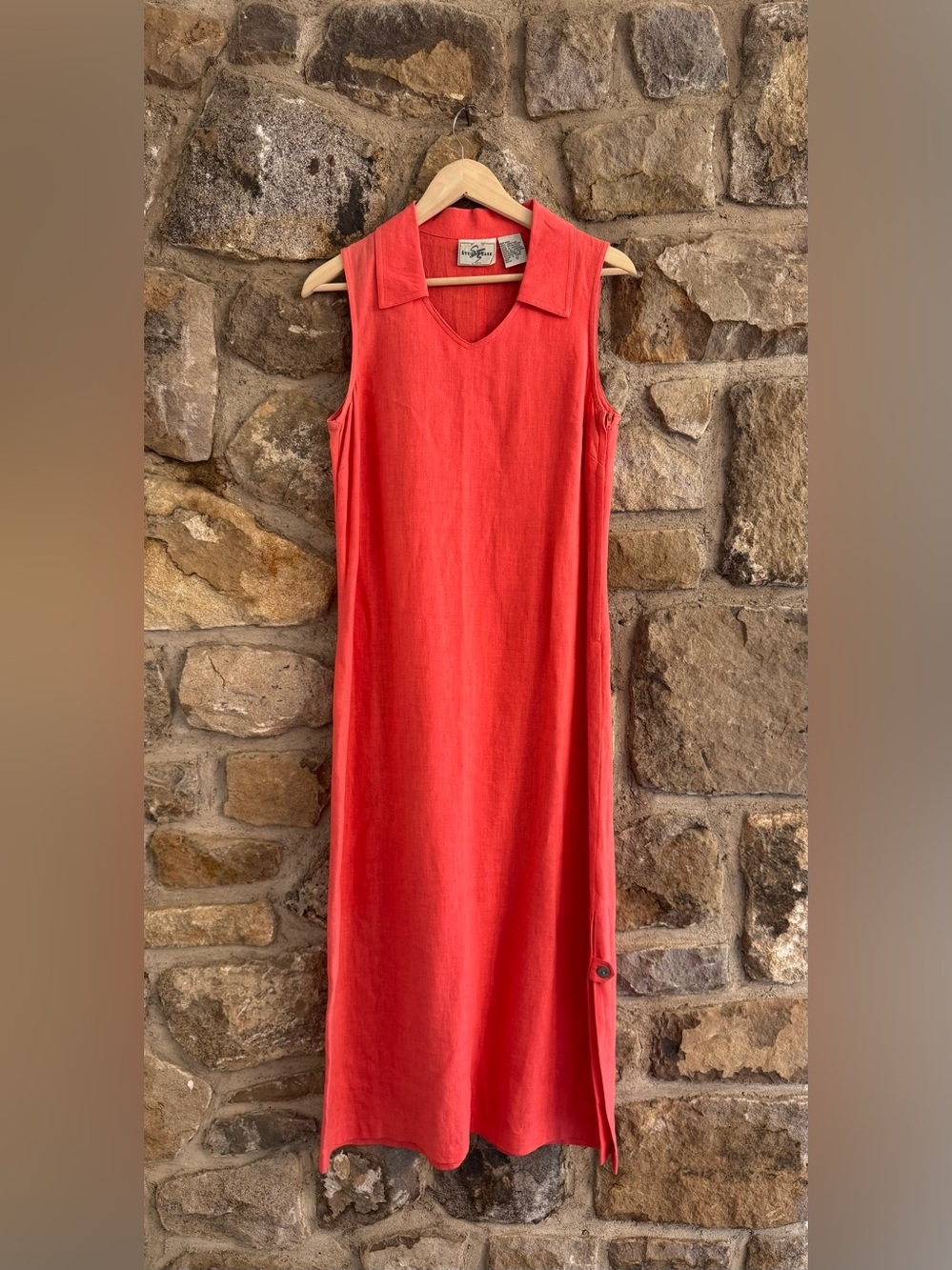 Vintage 90s minimalist salmon coral linen dress size 8/medium